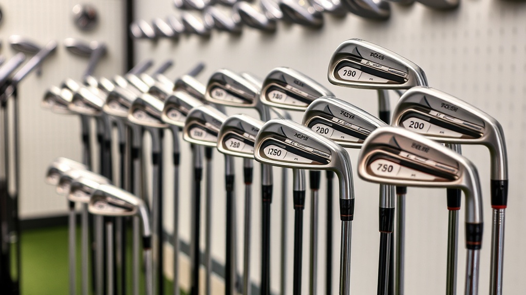 다양한 로프트의 아이언 헤드가 진열된 피팅 센터의 모습